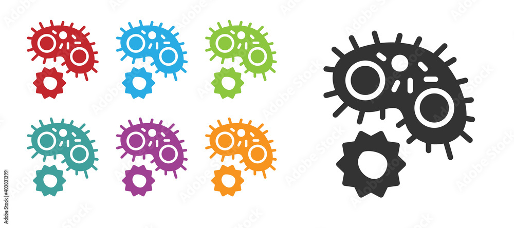 Black Virus icon isolated on white background. Corona virus 2019-nCoV. Bacteria and germs, cell cancer, microbe, fungi. Set icons colorful. Vector. Black Virus icon isolated on white background. Corona virus 2019-nCoV. Bacteria and germs, cell cancer, microbe, fungi. Set icons colorful. Vector.