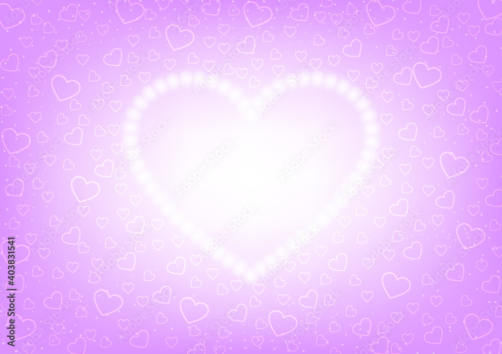 A big bright heart in the middle.With a small heart around the outside White gradient shade from the inside to pink outside. Decorated with white dots glowing all over the picture.On pink background