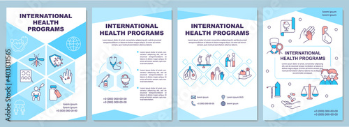 Health programs brochure template. Improving health-related systems. Flyer, booklet, leaflet print, cover design with linear icons. Vector layouts for magazines, annual reports, advertising posters