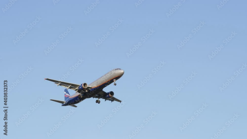 Company Aeroflot passenger plane comes in to land in to the airport Sheremetyevo, Russia. Company Aeroflot passenger plane comes in to land in to the airport Sheremetyevo, Russia.