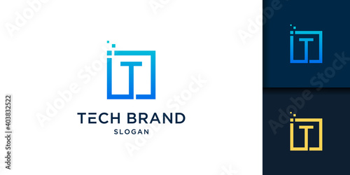 Letter t technology logo design template