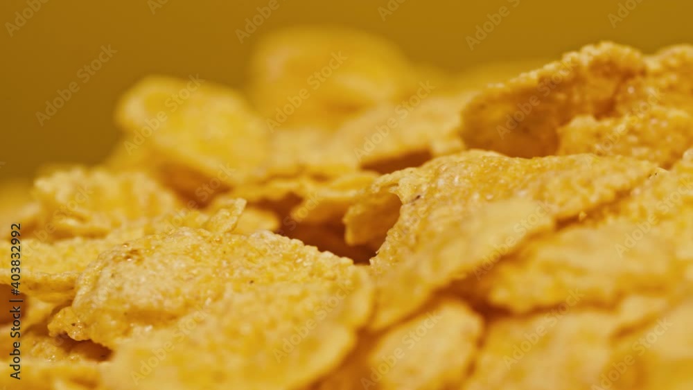 Stack of corn flakes in rotation Stack of corn flakes in rotation