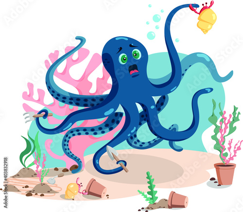 Cute octopus gardener vector