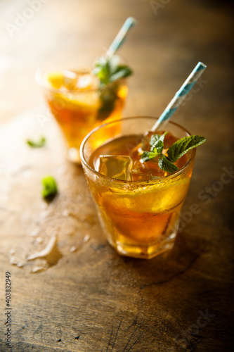 Healthy orange drink with fresh mint