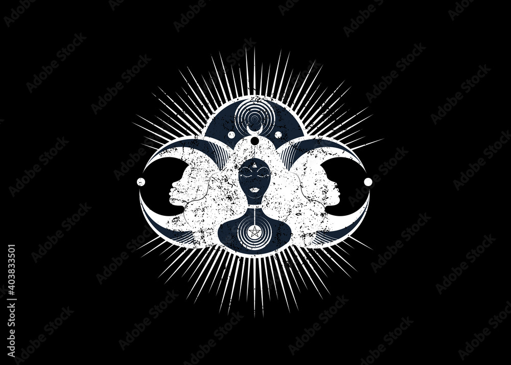 Wiccan Woman Icon Triple Goddess Symbol Of Moon Phases Hekate 
