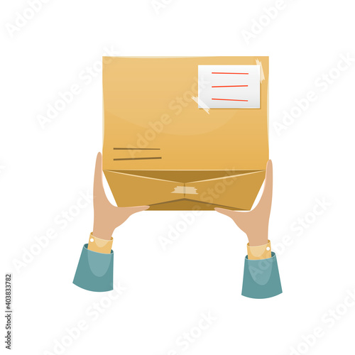 Delivery of the parcel by the postman to the recipient at home. Mail delivery.