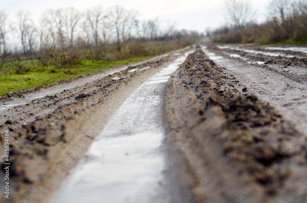 Dirty country road in January