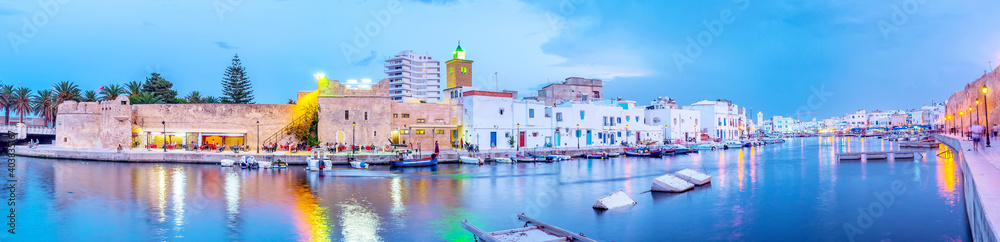 Panoramic view on Biretre's old fishing port, Tunisia - obrazy, fototapety, plakaty 