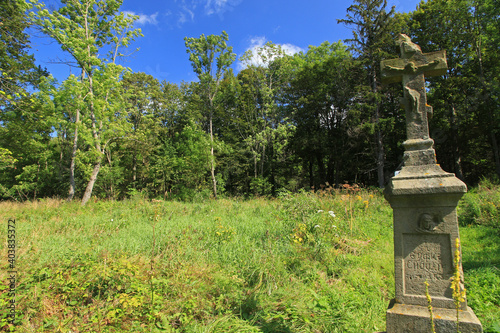 Fototapeta Naklejka Na Ścianę i Meble -  Old cemetery and ruins of orthodox church in Czeremcha - former and abandoned village in Low Beskids, Poland