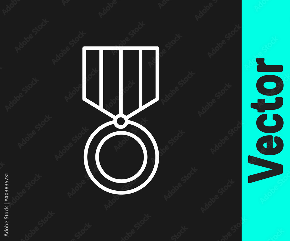 White line Medal icon isolated on black background. Winner achievement sign. Award medal. Vector Illustration. White line Medal icon isolated on black background. Winner achievement sign. Award medal. Vector Illustration.