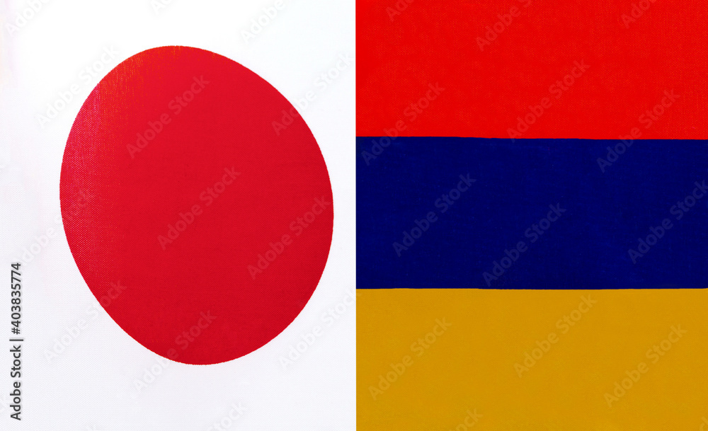 fragments of the national flags of Japan and the Republic of Armenia in close-up