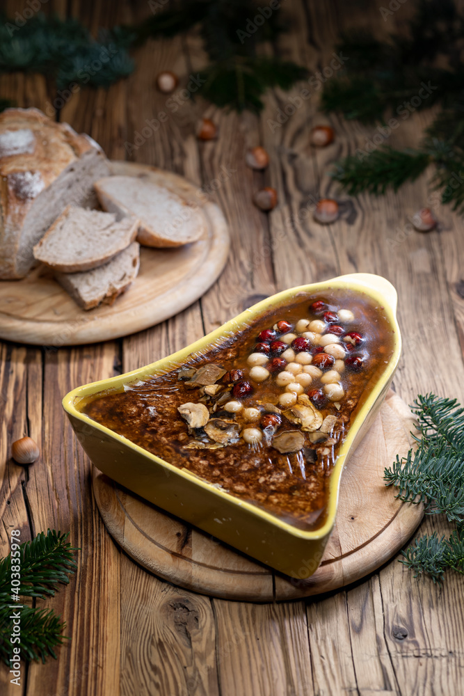 Rough pate with hazelnuts and mushrooms