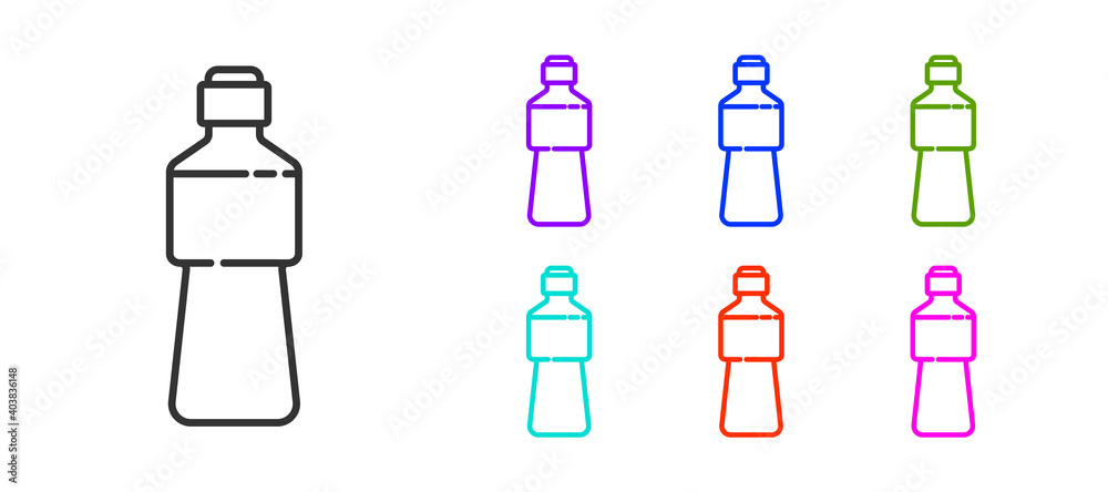 Black line Bottle of water icon isolated on white background. Soda aqua drink sign. Set icons colorful. Vector Illustration. Black line Bottle of water icon isolated on white background. Soda aqua drink sign. Set icons colorful. Vector Illustration.