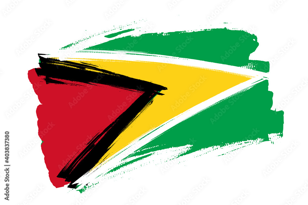 Obraz premium Flag of the Co-operative Republic of Guyana. Guyana banner brush concept. Horizontal vector Illustration isolated on white background.