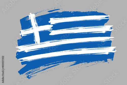 Flag of the Hellenic Republic or Hellas.  Greece banner brush concept. Horizontal vector Illustration isolated on gray background.
