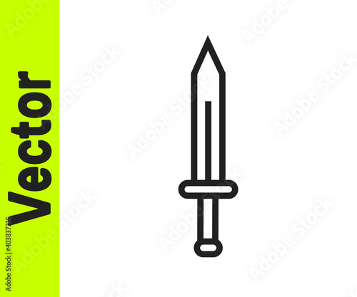 Black line Medieval sword icon isolated on white background. Medieval weapon. Vector.