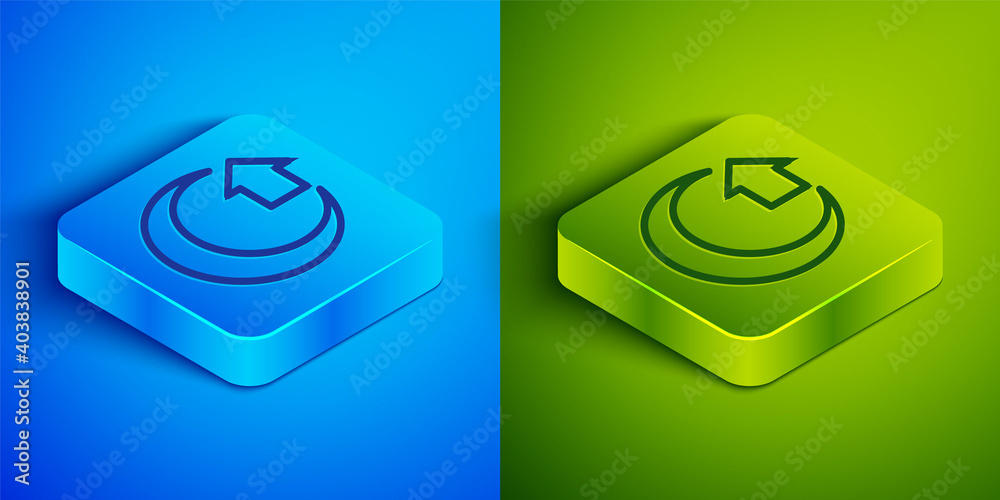 Isometric line Moon icon isolated on blue and green background. Square button. Vector. Isometric line Moon icon isolated on blue and green background. Square button. Vector.