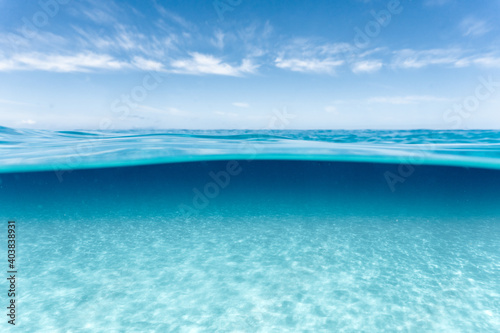 over-under image of surface and clear water in hawaii photo