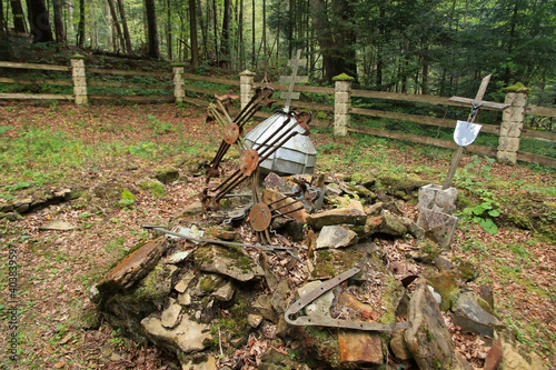 Fototapeta Naklejka Na Ścianę i Meble -  Ruins of the orthodox  church in Jawornik former and abandoned village in Low Beskids, Poland