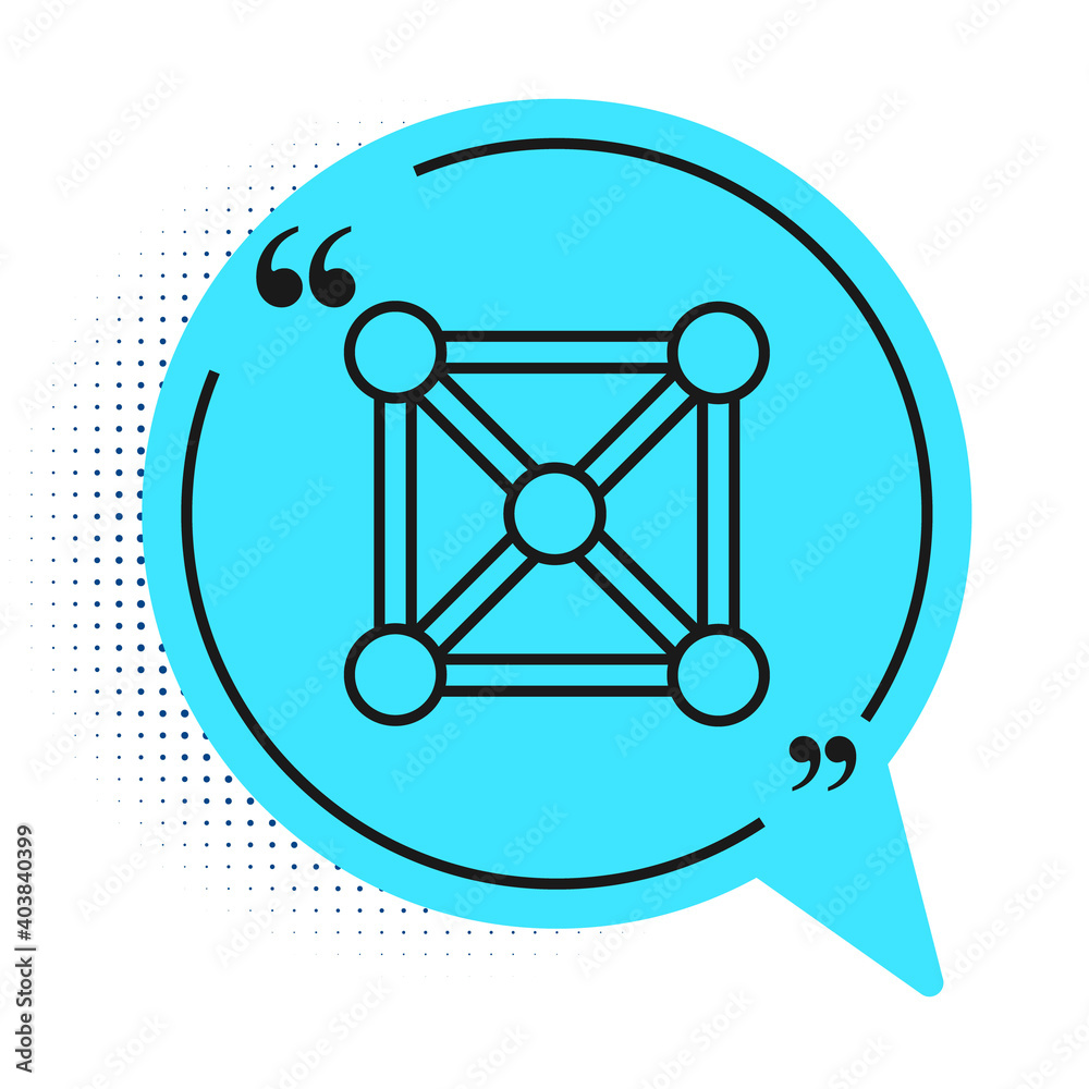 Black line Blockchain technology icon isolated on white background. Cryptocurrency data. Abstract geometric block chain network technology business. Blue speech bubble symbol. Vector. Black line Blockchain technology icon isolated on white background. Cryptocurrency data. Abstract geometric block chain network technology business. Blue speech bubble symbol. Vector.