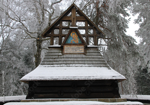 Fototapeta Naklejka Na Ścianę i Meble -  War cemetery and chapel on Malastowska pass in Low Beskids, Poland