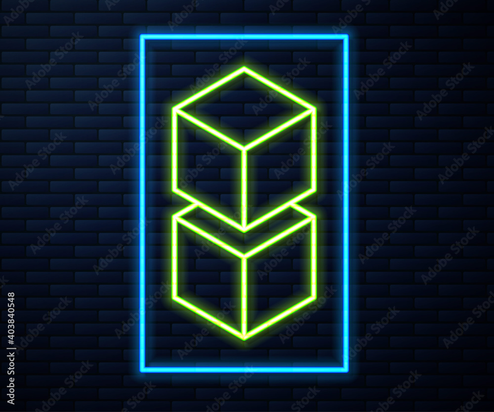 Glowing neon line Blockchain technology icon isolated on brick wall background. Cryptocurrency data. Abstract geometric block chain network technology business. Vector. Glowing neon line Blockchain technology icon isolated on brick wall background. Cryptocurrency data. Abstract geometric block chain network technology business. Vector.