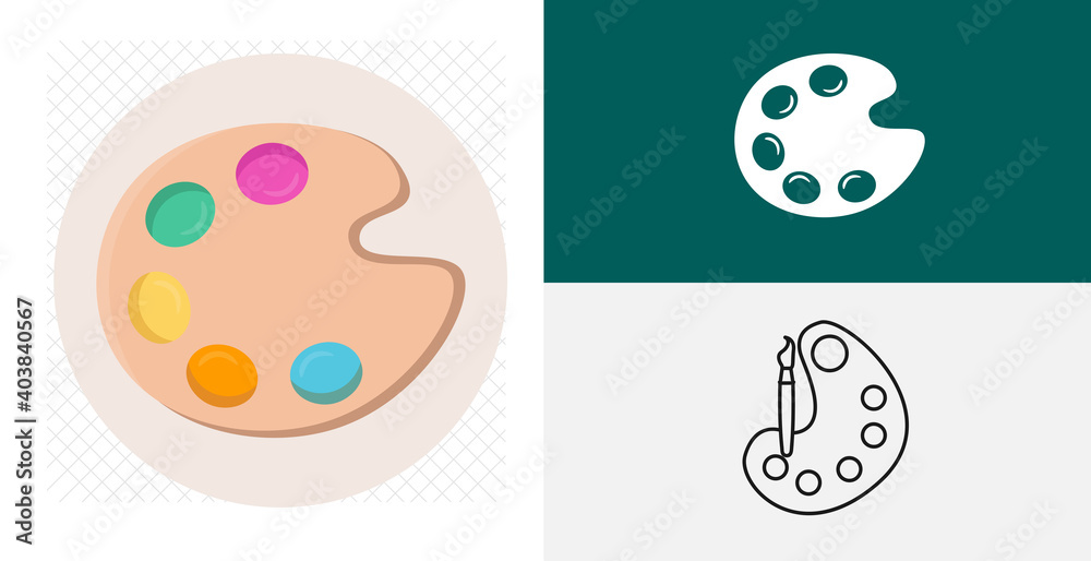 painting kit with brush. Paint palette flat icon. Paints palette isolated vector icon. painting kit line, solid flat icon