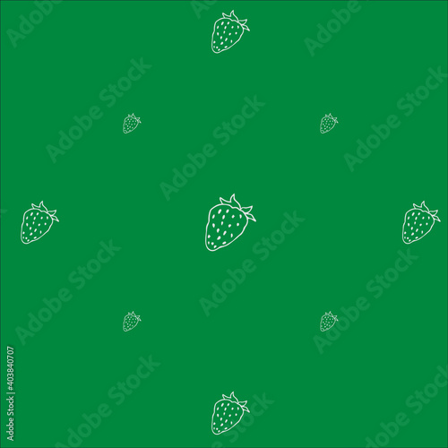 Line drawn doodle strawberries on bright aquamarine background. summer cute pattern. Good for packaging