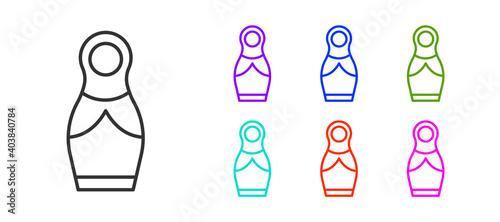 Black line Russian doll matryoshka icon isolated on white background. Set icons colorful. Vector.