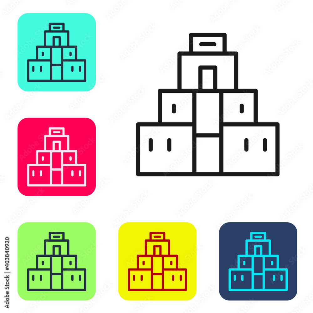Black line Chichen Itza in Mayan icon isolated on white background. Ancient Mayan pyramid. Famous monument of Mexico. Set icons in color square buttons. Vector.