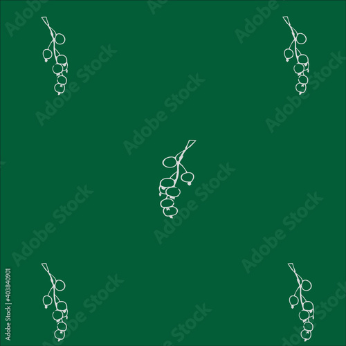 Line drawn doodle branch of berries on bright aquamarine background.  summer cute pattern. Good for packaging