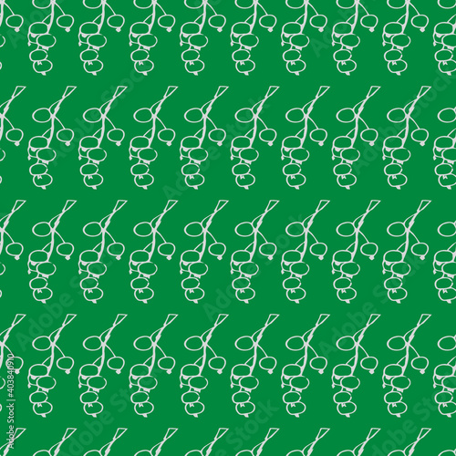 Line drawn doodle branch of berries on bright aquamarine background. Seamless summer cute pattern. Good for packaging