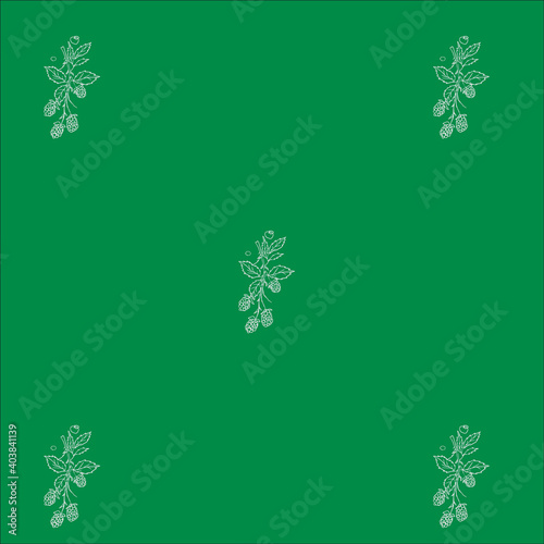 Line drawn doodle branch of berries on bright aquamarine background.  summer cute pattern. Good for packaging