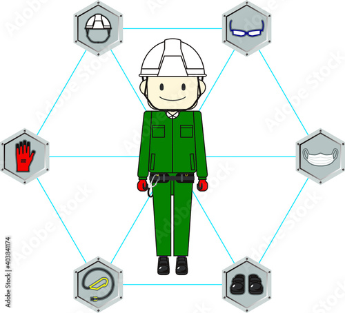 人物と保護具アイコンイラスト