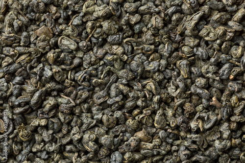 Foto Heap of green gunpowder tea full frame
