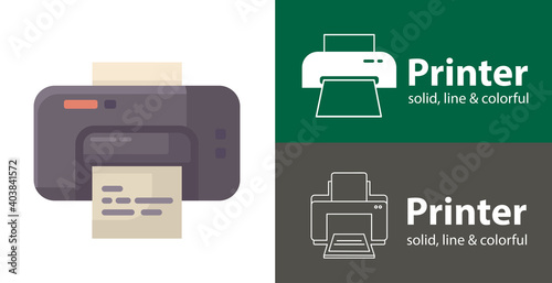 printer isolated vector flat icon. business line solid design element