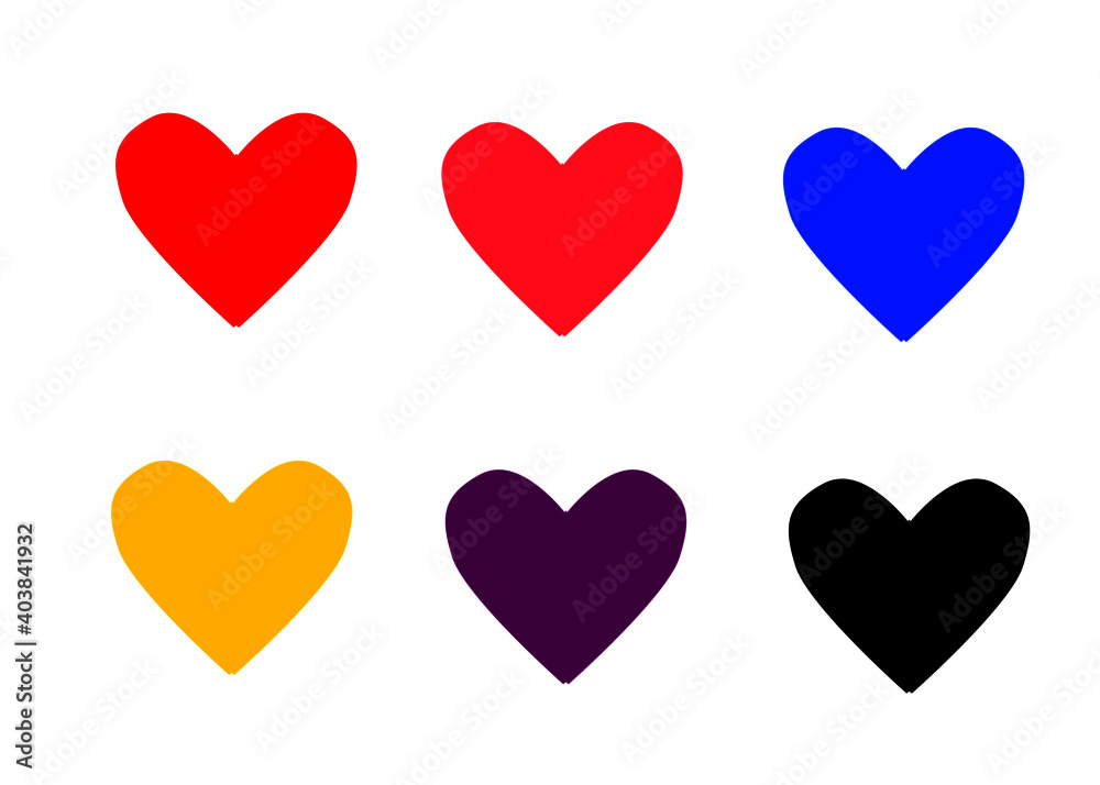 simple illustration from hearts with many color, red love, blue, yellow, pink, purple and black