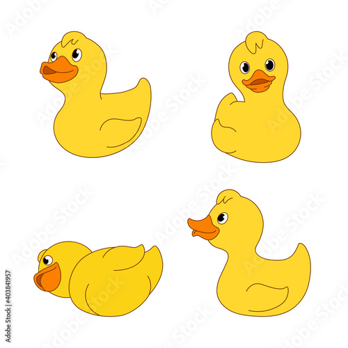 Little Yellow Duck, Chick Different Emotions And Situations Set Of Cute Illustrations, Funny duck cartoon.
