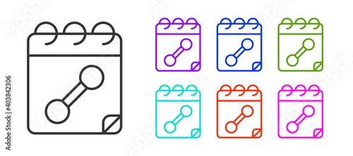 Black line Calendar fitness icon isolated on white background. Training schedule. Set icons colorful. Vector.
