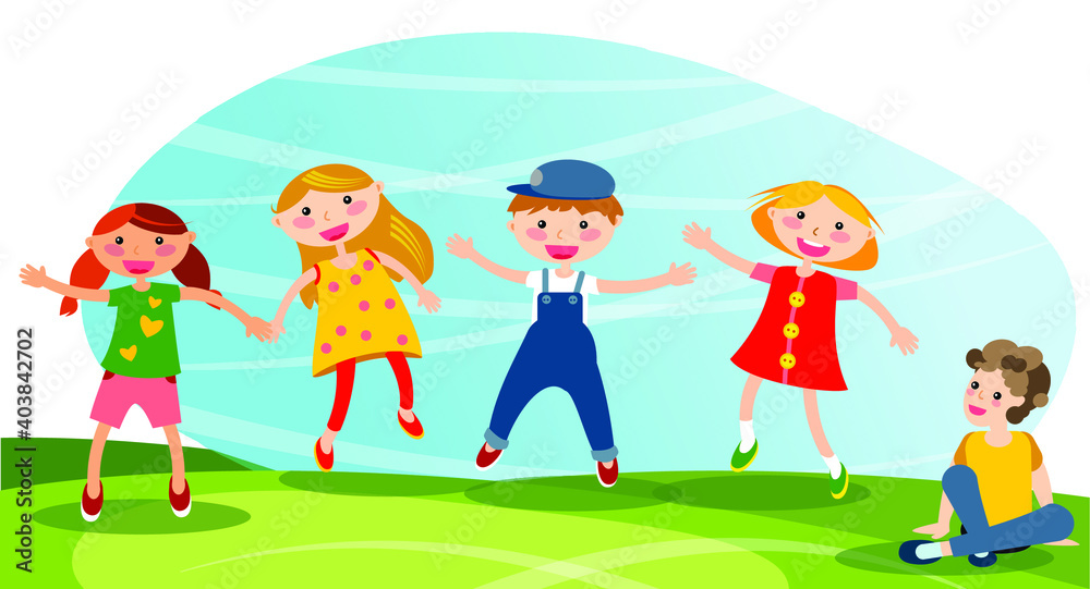 Group of little children have fun outdoor. Vector illustration
