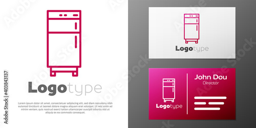 Logotype line Refrigerator icon isolated on white background. Fridge freezer refrigerator. Household tech and appliances. Logo design template element. Vector.