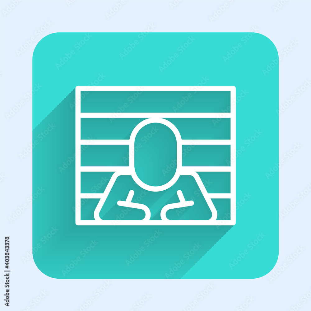White line Prisoner icon isolated with long shadow. Green square button. Vector. White line Prisoner icon isolated with long shadow. Green square button. Vector.