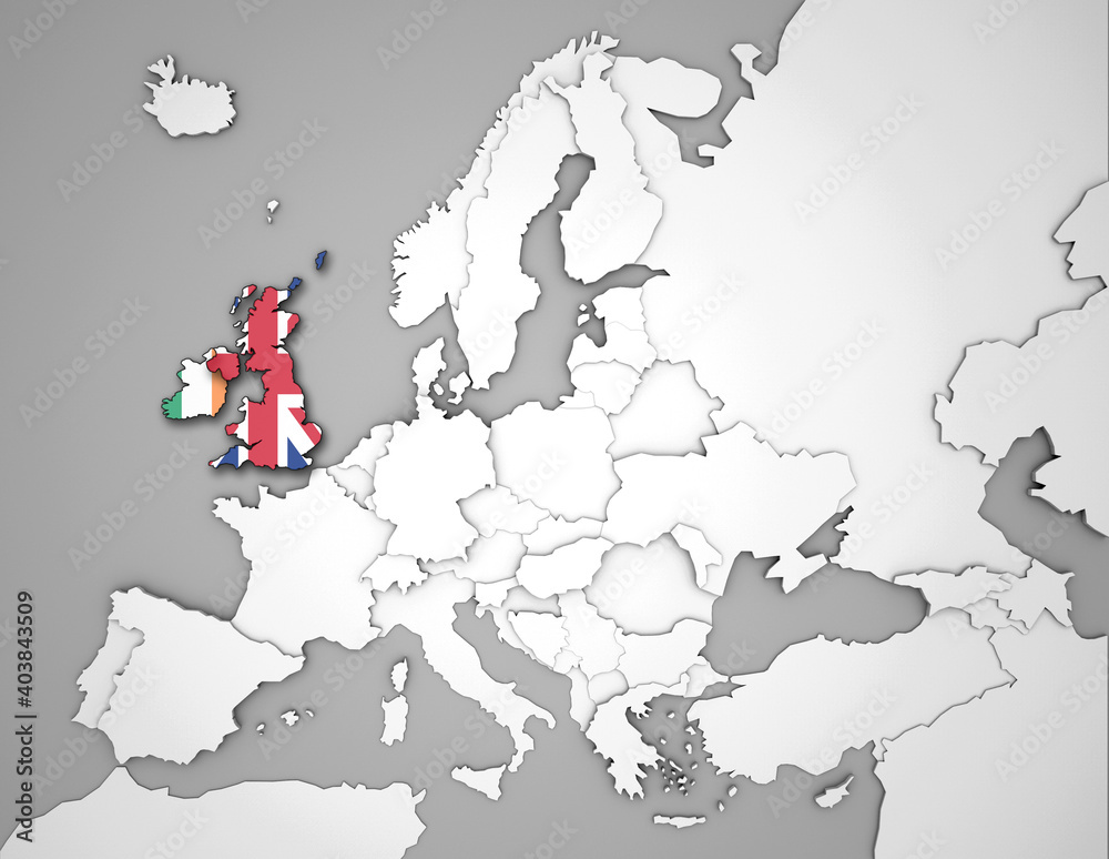 Obraz premium 3D Europakarte auf die Britischen Inseln hervorgehoben werden 