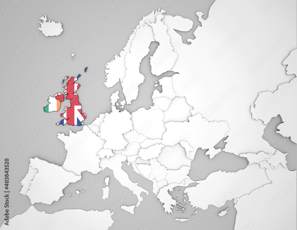 Obraz premium 3D Europakarte auf die Britischen Inseln hervorgehoben werden