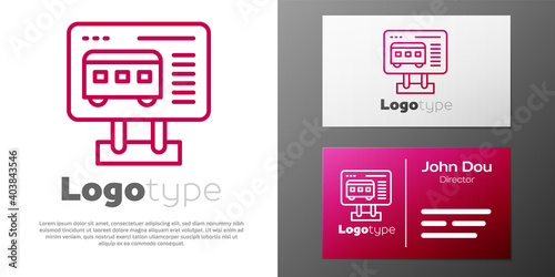 Logotype line Ticket office to buy tickets for train or plane icon isolated on white background. Buying tickets. Ticket service. Logo design template element. Vector.