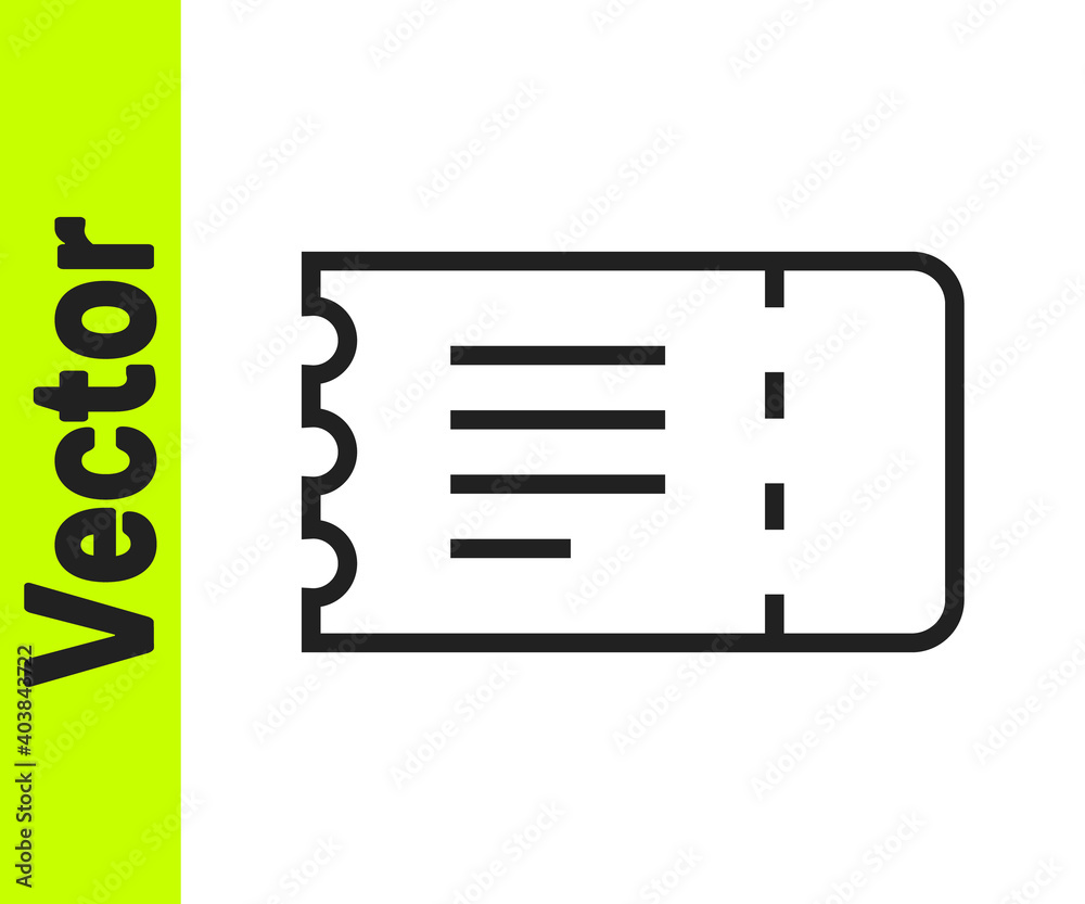 Black line Train ticket icon isolated on white background. Travel by railway. Vector.