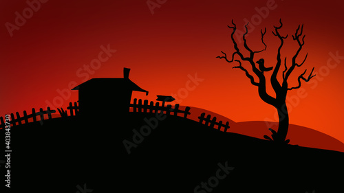 Red sunset landscape art illustration wallpaper background design