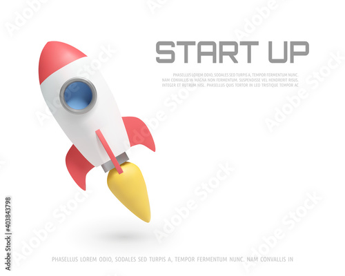 Fotografie, Obraz Illustration of rocket and copy space for start up business and bitcoins advertise