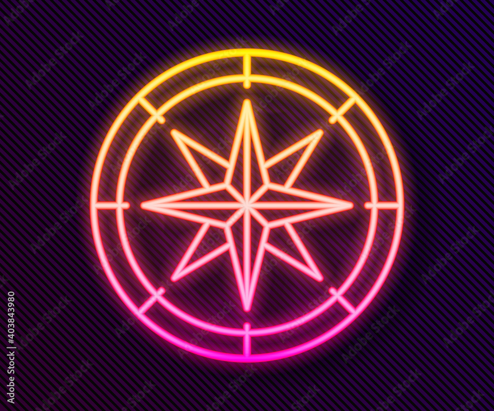Glowing neon line Compass icon isolated on black background. Windrose navigation symbol. Wind rose sign. Vector. Glowing neon line Compass icon isolated on black background. Windrose navigation symbol. Wind rose sign. Vector.