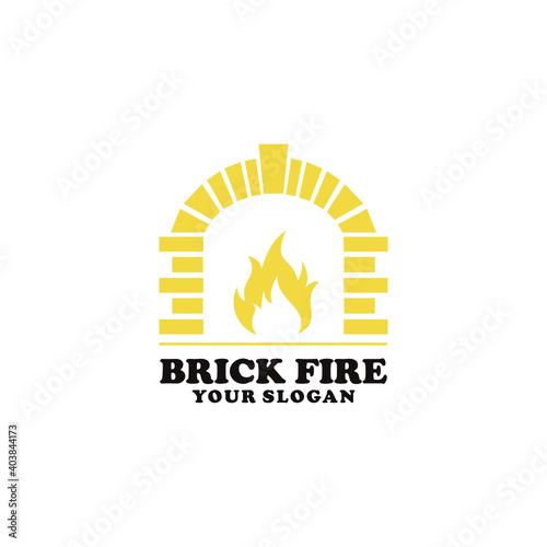 Vintage Logo design vector, brick oven, firewood, fire, simple and elegant Black background